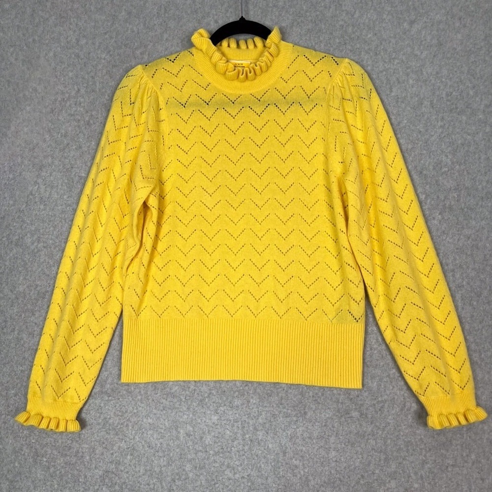 J. Crew Yellow Cashmere Pointelle Mock Neck Long Sleeve Sweater Size Medium